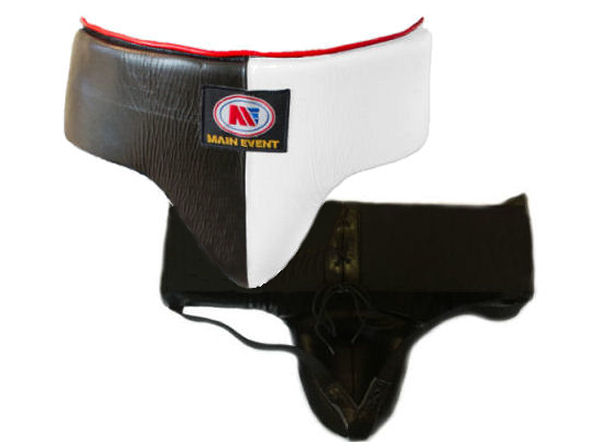 Main Event Boxing Pro Leather Groin Guard Protector Black White